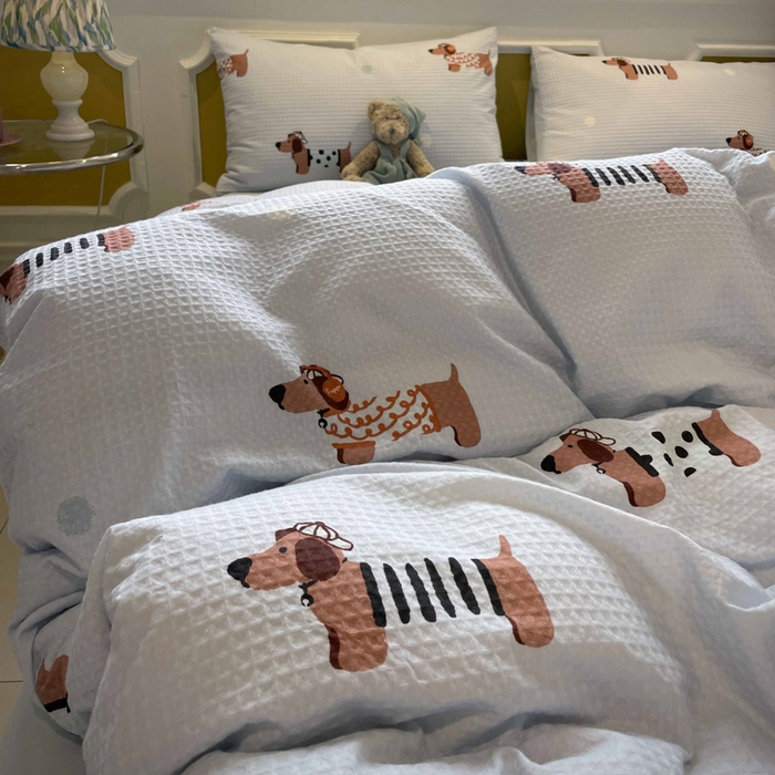 91家纺网 家纺一手货源 找家纺 小叮当家纺仓储工厂店 2025新款提供买家秀爆款花型不断货全棉纯棉A类华夫格印花磨毛四件套 瑞乐-兰