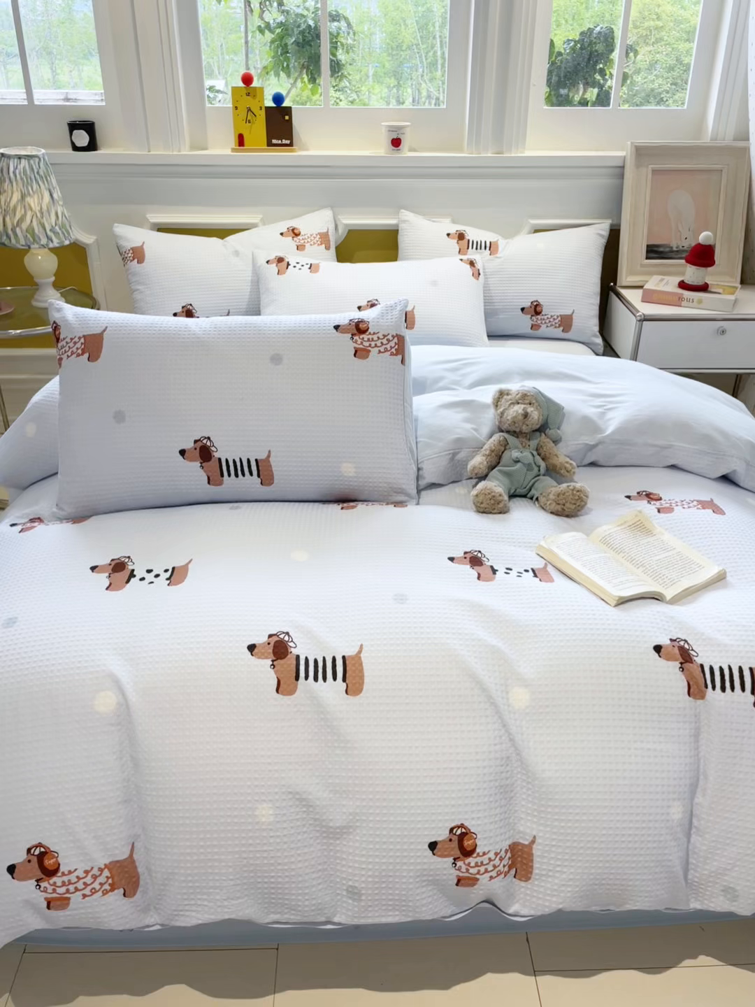 91家纺网 家纺一手货源 找家纺 小叮当家纺仓储工厂店 2025新款提供买家秀爆款花型不断货全棉纯棉A类华夫格印花磨毛四件套 瑞乐-兰