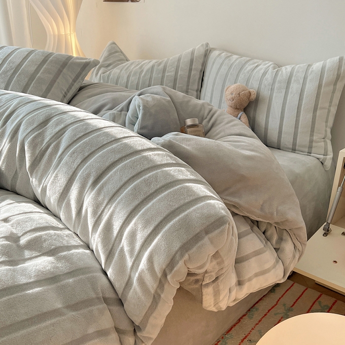 三朵家纺 2025新款3D立体加厚雕花绒牛奶绒四件套-米兰系列 米兰-灰