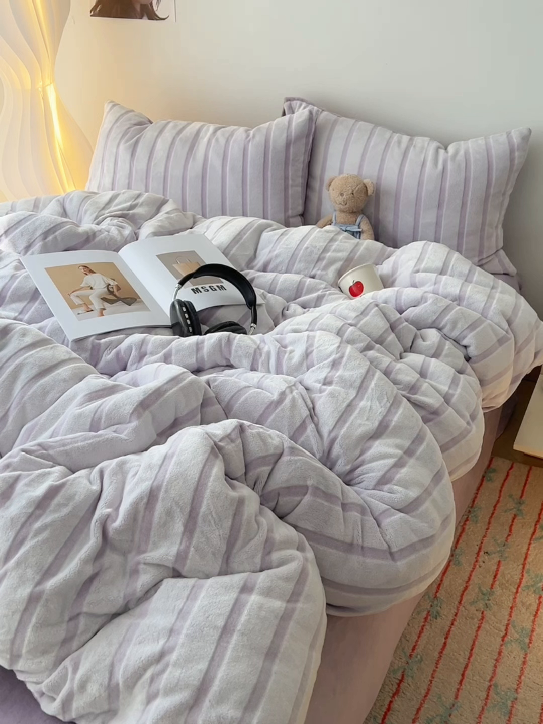 91家纺网 家纺一手货源 找家纺 三朵家纺 2025新款3D立体加厚雕花绒牛奶绒四件套-米兰系列 米兰-紫