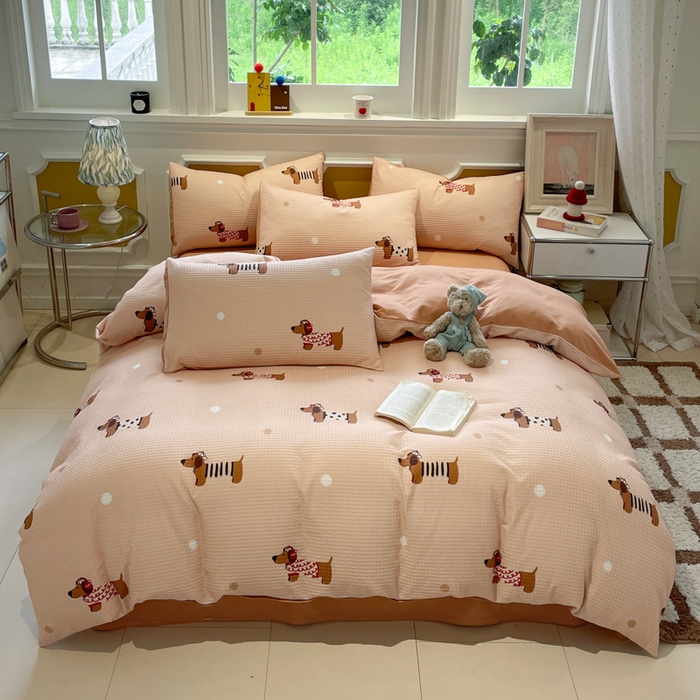 91家纺网 家纺一手货源 找家纺 小叮当家纺仓储工厂店 2025新款提供买家秀爆款花型不断货全棉纯棉A类华夫格印花磨毛四件套 瑞乐-棕