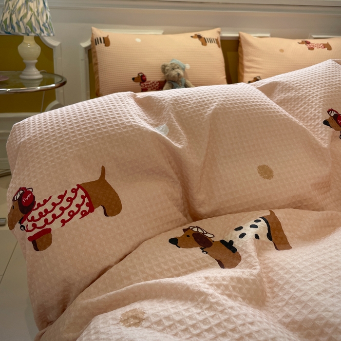 91家纺网 家纺一手货源 找家纺 小叮当家纺仓储工厂店 2025新款提供买家秀爆款花型不断货全棉纯棉A类华夫格印花磨毛四件套 瑞乐-棕