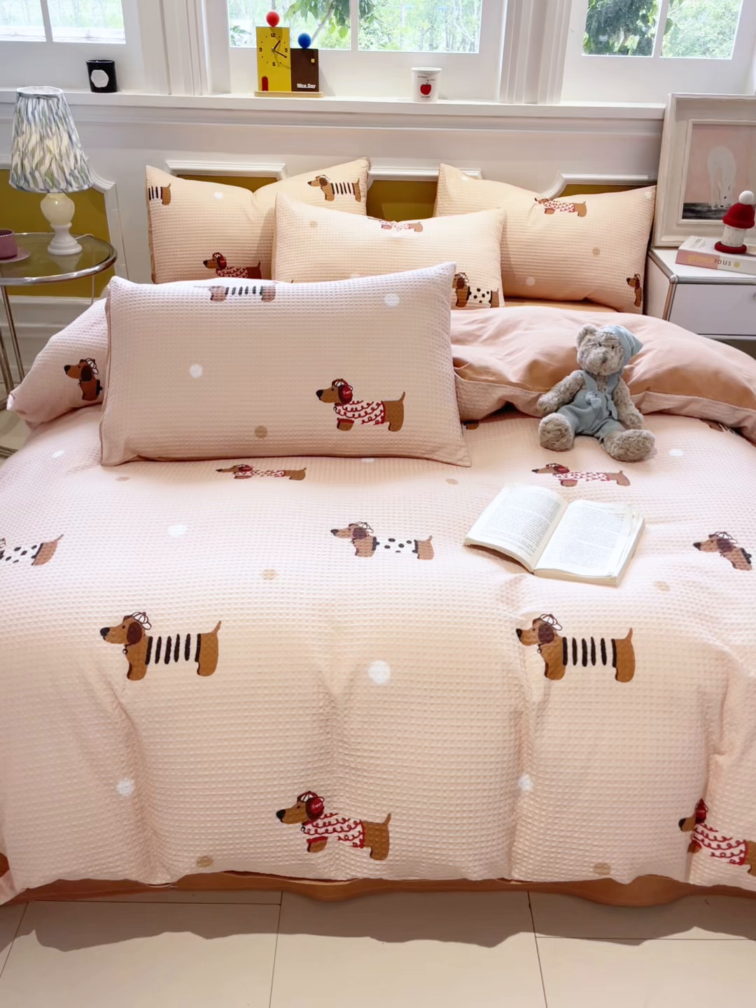 91家纺网 家纺一手货源 找家纺 小叮当家纺仓储工厂店 2025新款提供买家秀爆款花型不断货全棉纯棉A类华夫格印花磨毛四件套 瑞乐-棕