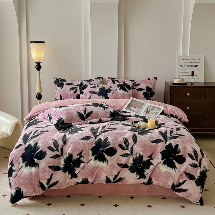 梦纤绒 2025新款亲肤舒适兔毛印花牛奶绒保暖四件套一美拉德系塞西莉亚-紫