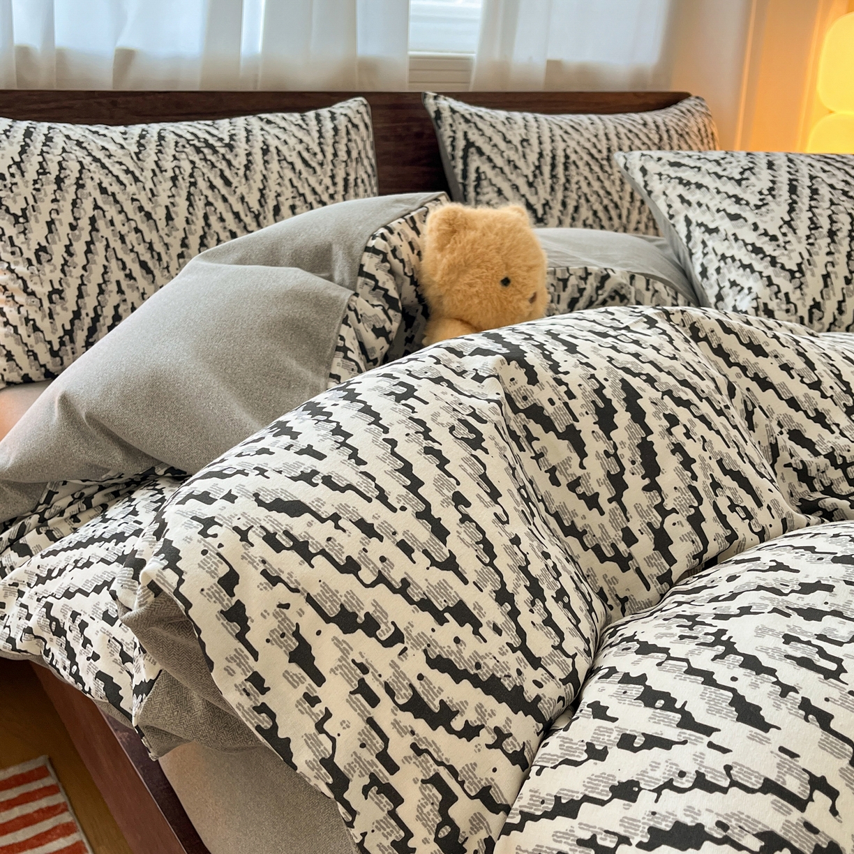 91家纺网 家纺一手货源 找家纺 小叮当家纺仓储工厂店 2025新款提供买家秀爆款花型不断货亲肤舒适原棉加厚磨毛四件套 麦语-灰