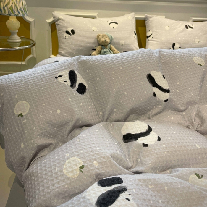 91家纺网 家纺一手货源 找家纺 小叮当家纺仓储工厂店 2025新款提供买家秀爆款花型不断货全棉纯棉A类华夫格印花磨毛四件套 苏潘达-灰