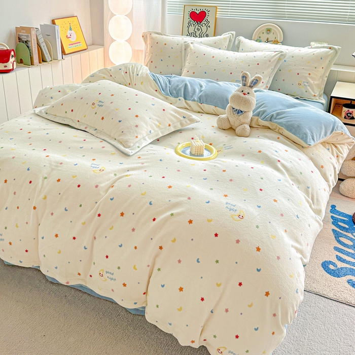 91家纺网 家纺一手货源 找家纺 简一 2025新款小清新牛奶绒印花四件套-花卉系列 繁星