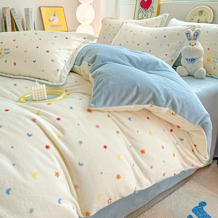 91家纺网 家纺一手货源 找家纺 简一 2025新款小清新牛奶绒印花四件套-花卉系列 繁星