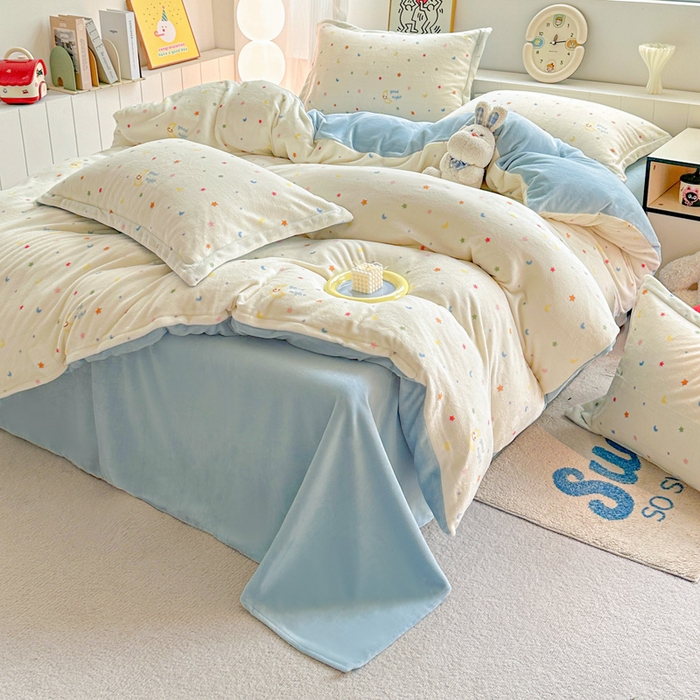 91家纺网 家纺一手货源 找家纺 简一 2025新款小清新牛奶绒印花四件套-花卉系列 繁星