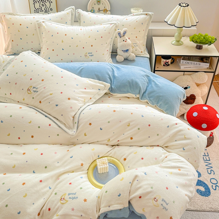 91家纺网 家纺一手货源 找家纺 简一 2025新款小清新牛奶绒印花四件套-花卉系列 繁星