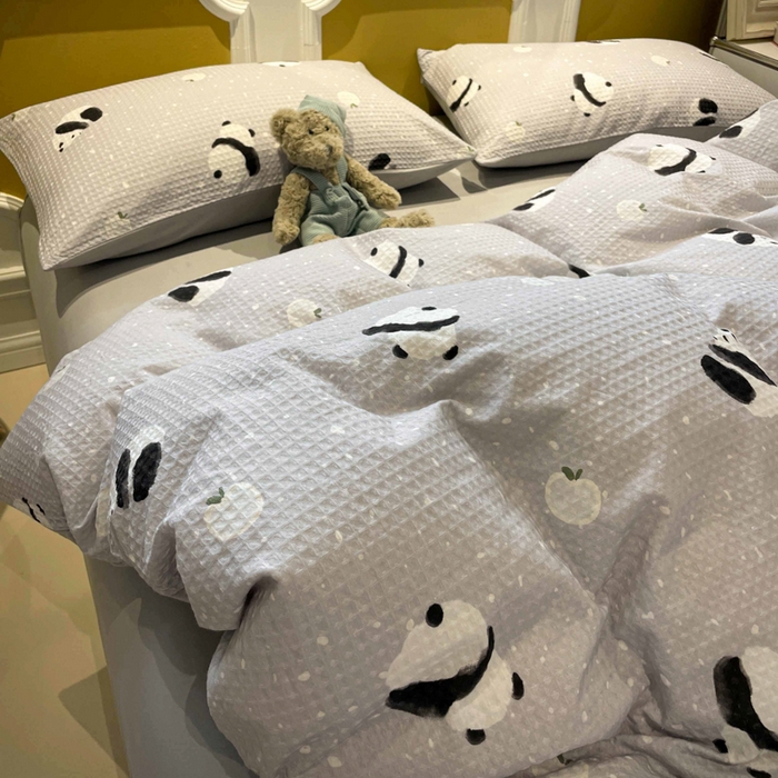 91家纺网 家纺一手货源 找家纺 小叮当家纺仓储工厂店 2025新款提供买家秀爆款花型不断货全棉纯棉A类华夫格印花磨毛四件套 苏潘达-灰