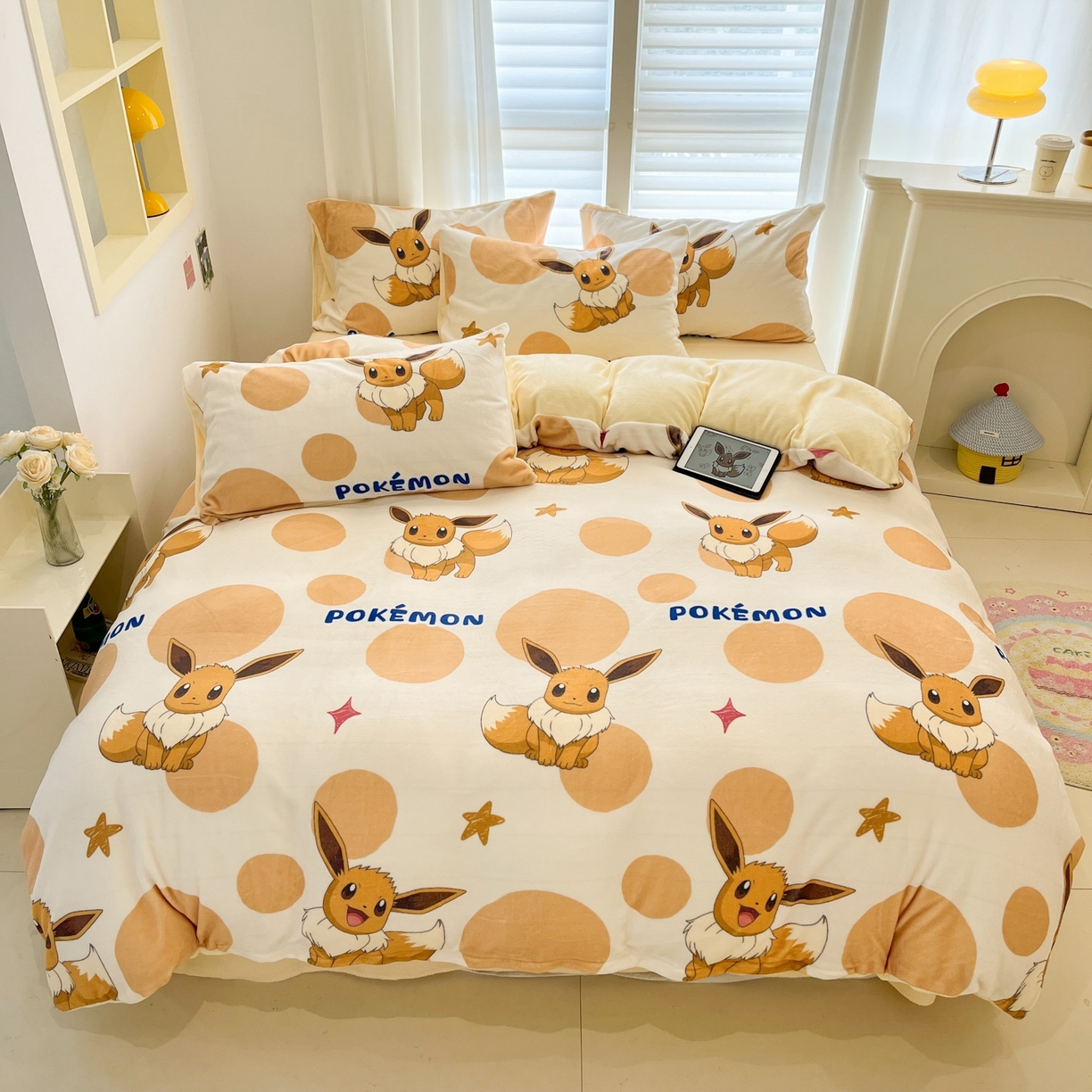 91家纺网 家纺一手货源 找家纺 （总）桃子家居 2025新款A类正版宝可梦授权皮卡丘大版卡通平网数码印花加厚高克重牛奶绒四件套