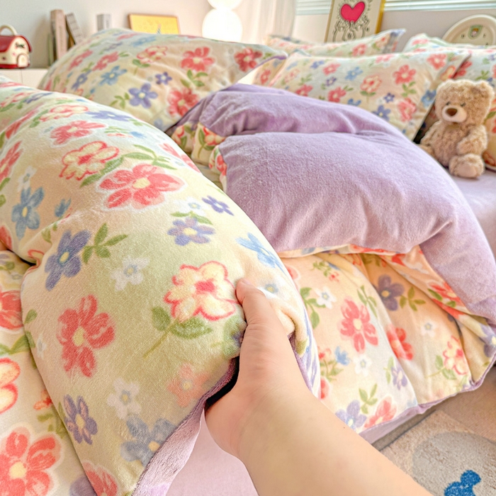 91家纺网 家纺一手货源 找家纺 简一 2025新款小清新牛奶绒印花四件套-花卉系列 花在云端