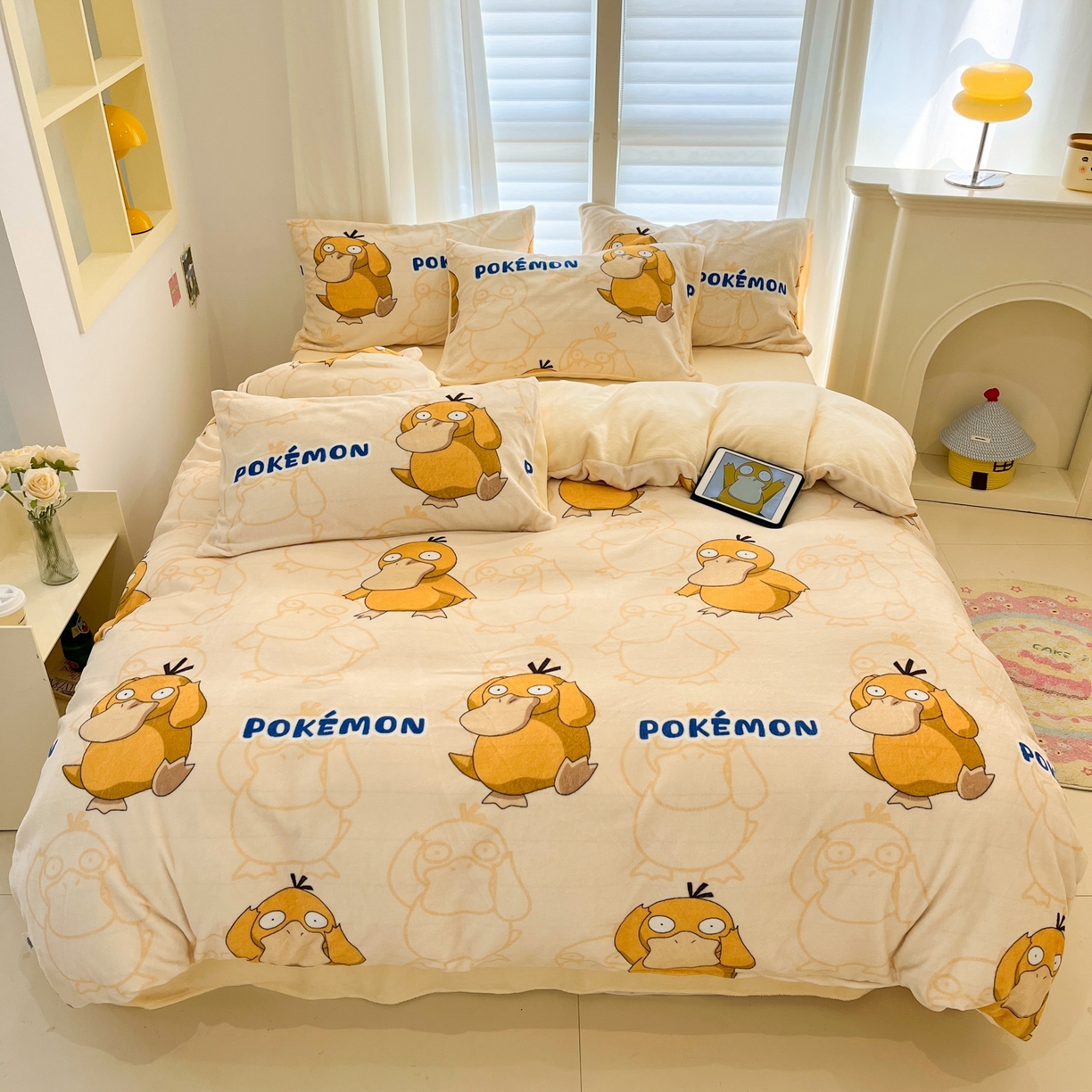 91家纺网 家纺一手货源 找家纺 （总）桃子家居 2025新款A类正版宝可梦授权皮卡丘大版卡通平网数码印花加厚高克重牛奶绒四件套