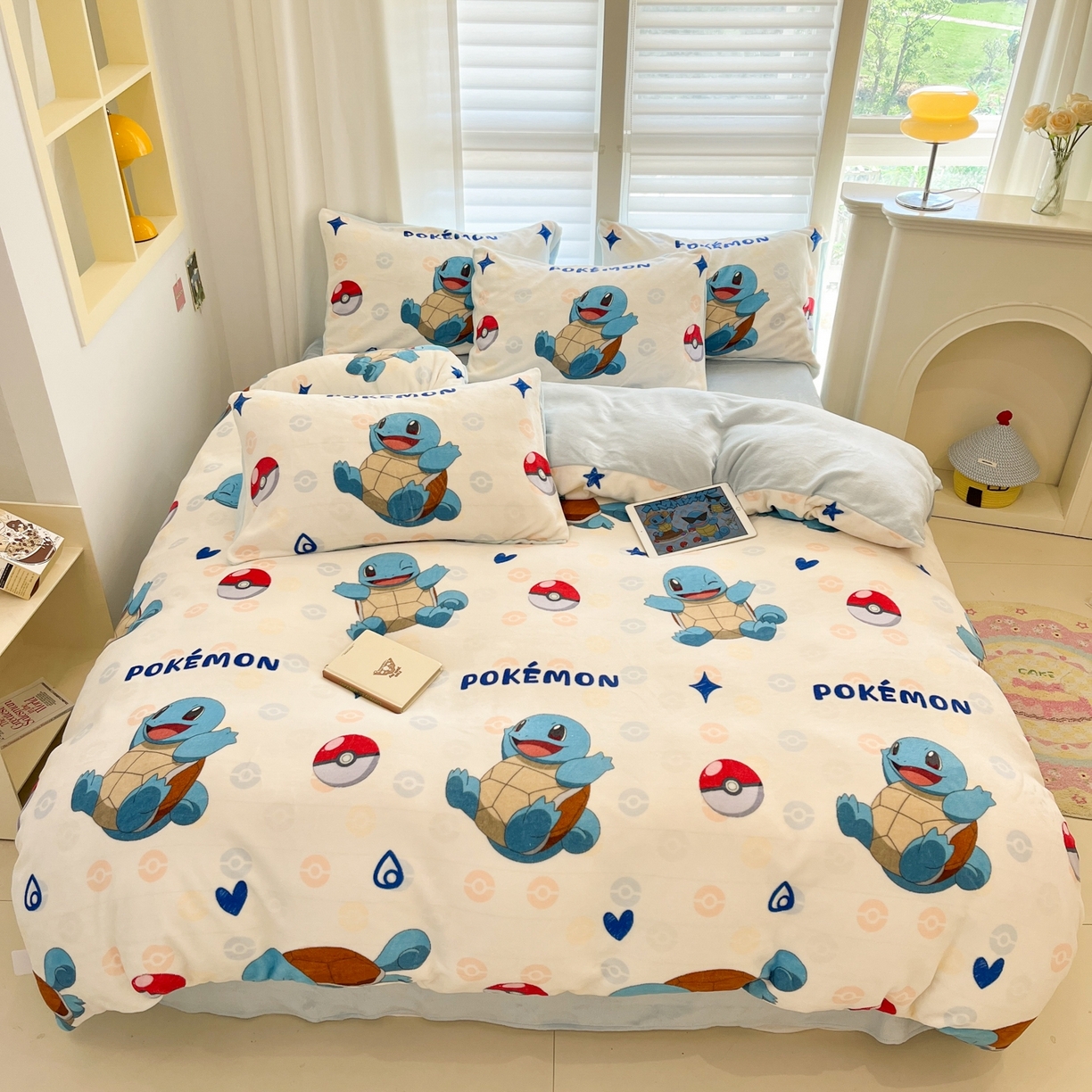 桃子家居 2025新款A类正版宝可梦授权皮卡丘大版卡通平网数码印花加厚高克重牛奶绒四件套 绒小版-欢乐杰尼龟