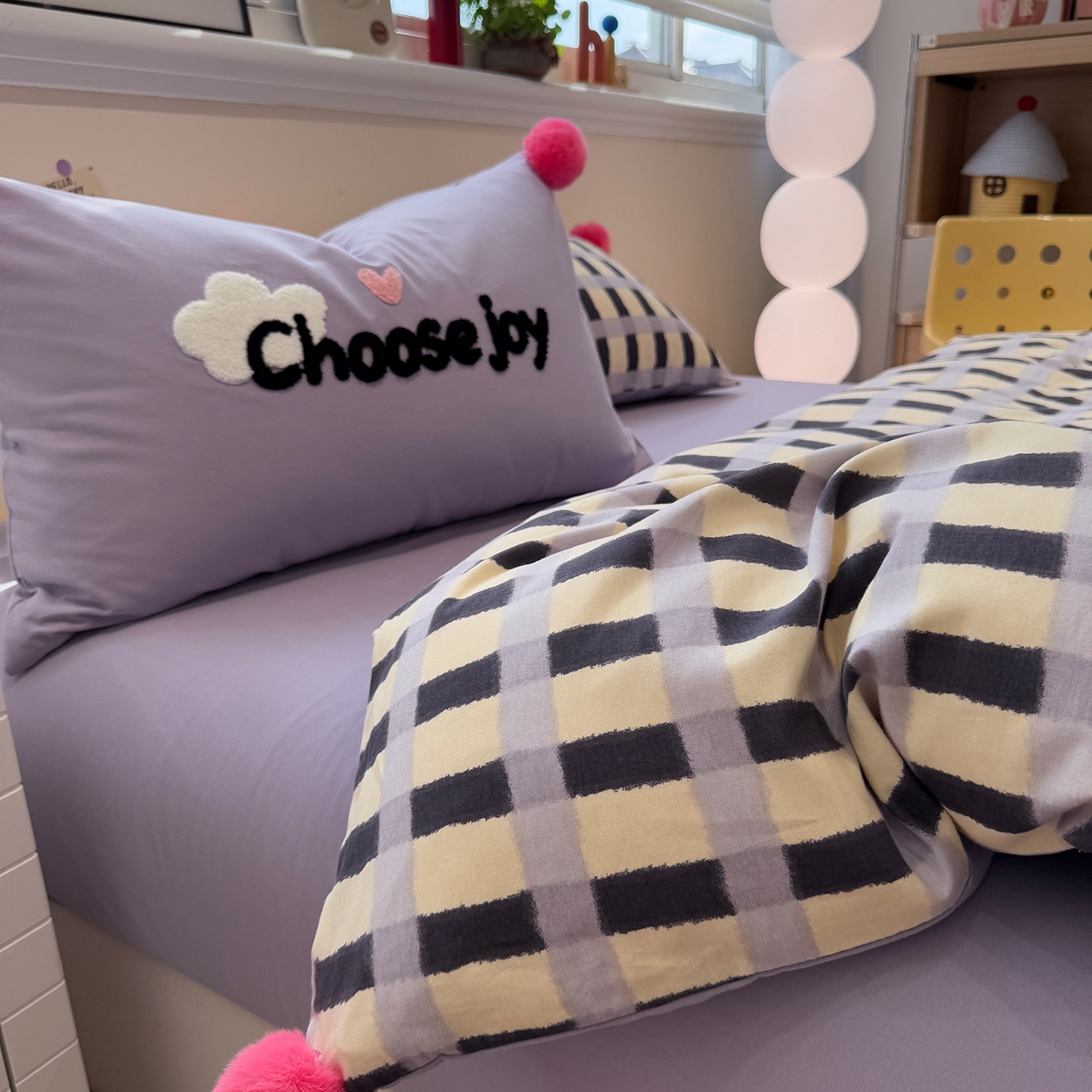 91家纺网 家纺一手货源 找家纺 呗旺鹿 2025新款全棉磨毛球球工艺款四件套 芋泥波波