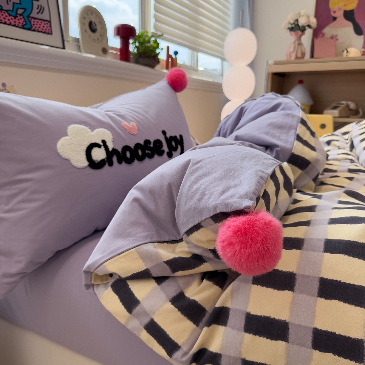 91家纺网 家纺一手货源 找家纺 呗旺鹿 2025新款全棉磨毛球球工艺款四件套 芋泥波波