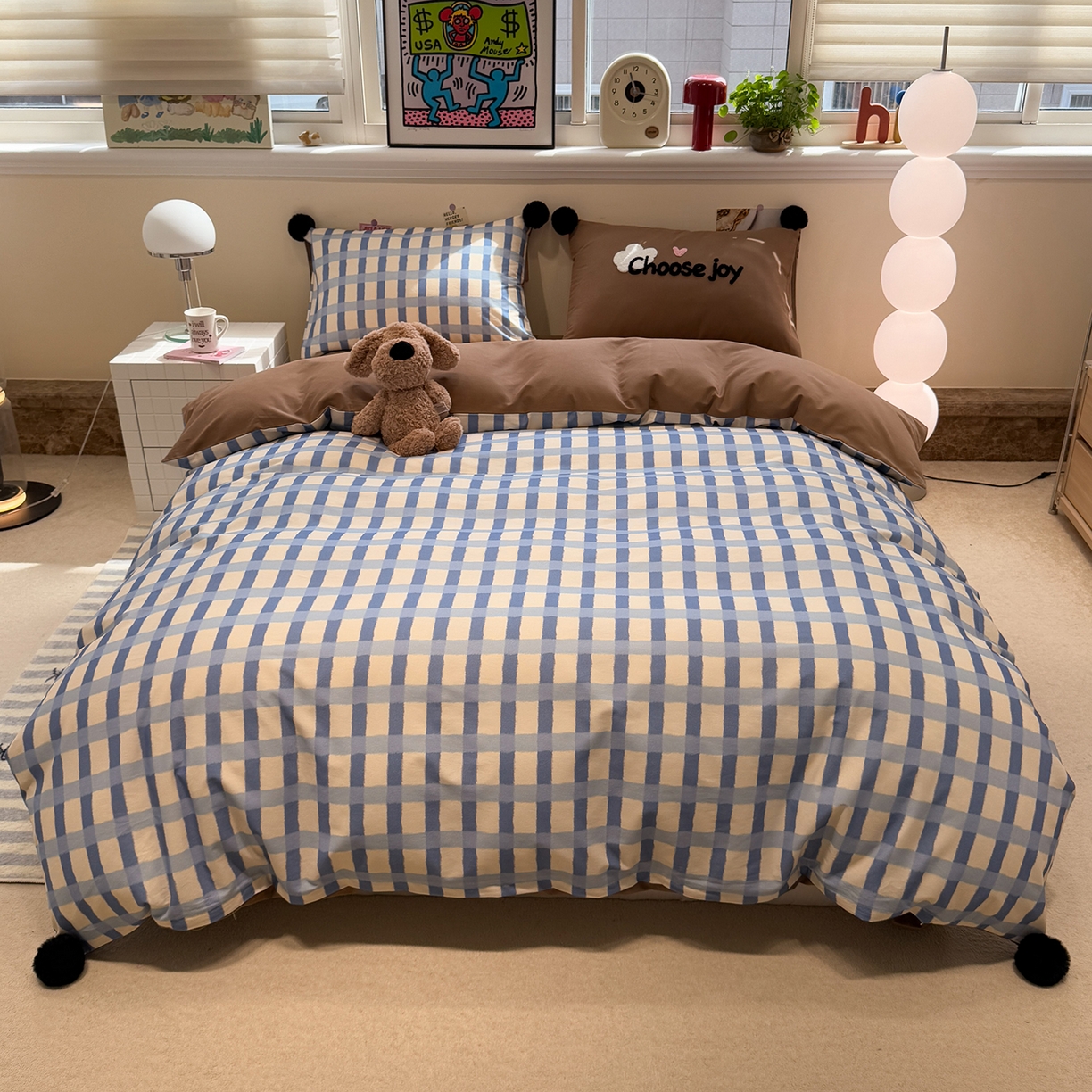 91家纺网 家纺一手货源 找家纺 呗旺鹿 2025新款全棉磨毛球球工艺款四件套 海洋可可