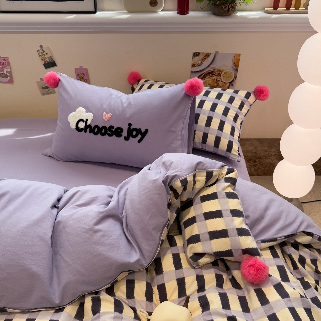 91家纺网 家纺一手货源 找家纺 呗旺鹿 2025新款全棉磨毛球球工艺款四件套 芋泥波波