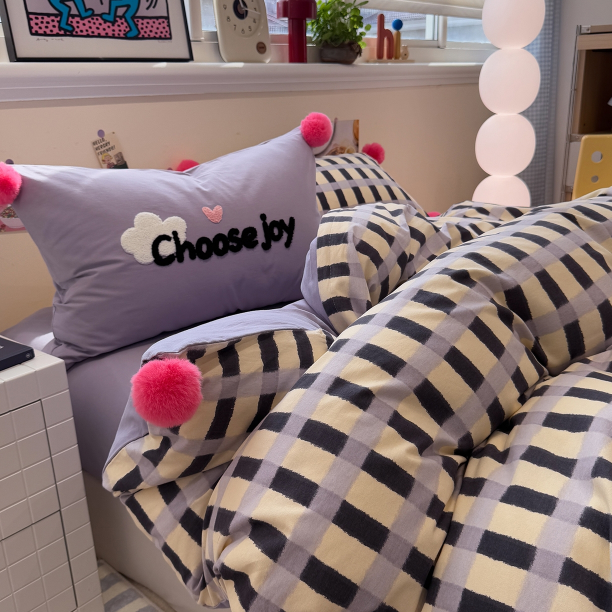 91家纺网 家纺一手货源 找家纺 呗旺鹿 2025新款全棉磨毛球球工艺款四件套 芋泥波波