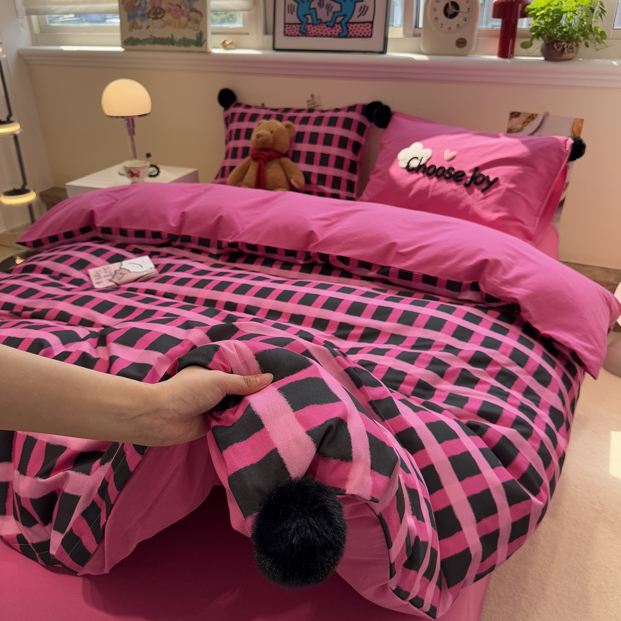 91家纺网 家纺一手货源 找家纺 （总）呗旺鹿 2025新款全棉磨毛球球工艺款四件套