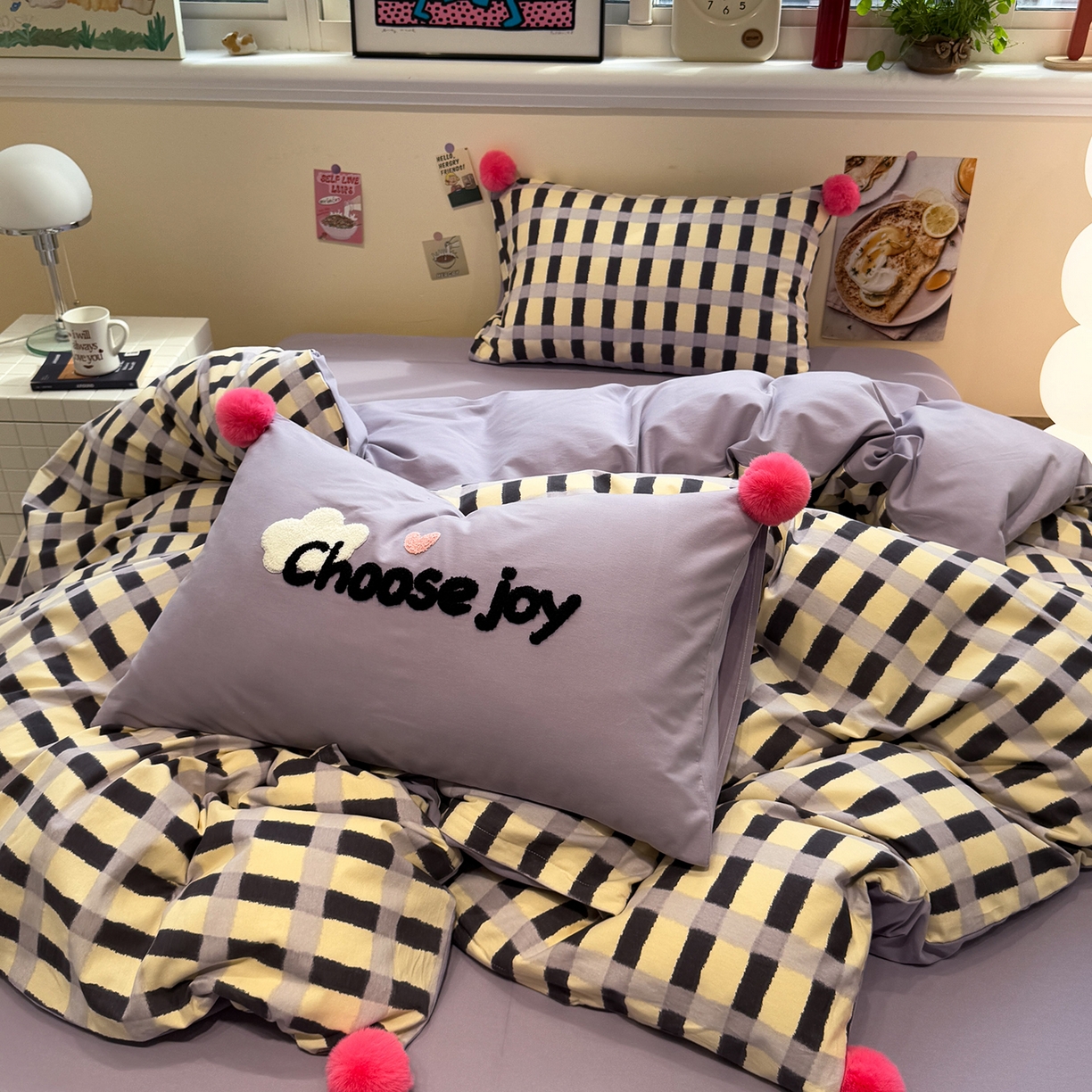 91家纺网 家纺一手货源 找家纺 呗旺鹿 2025新款全棉磨毛球球工艺款四件套 芋泥波波