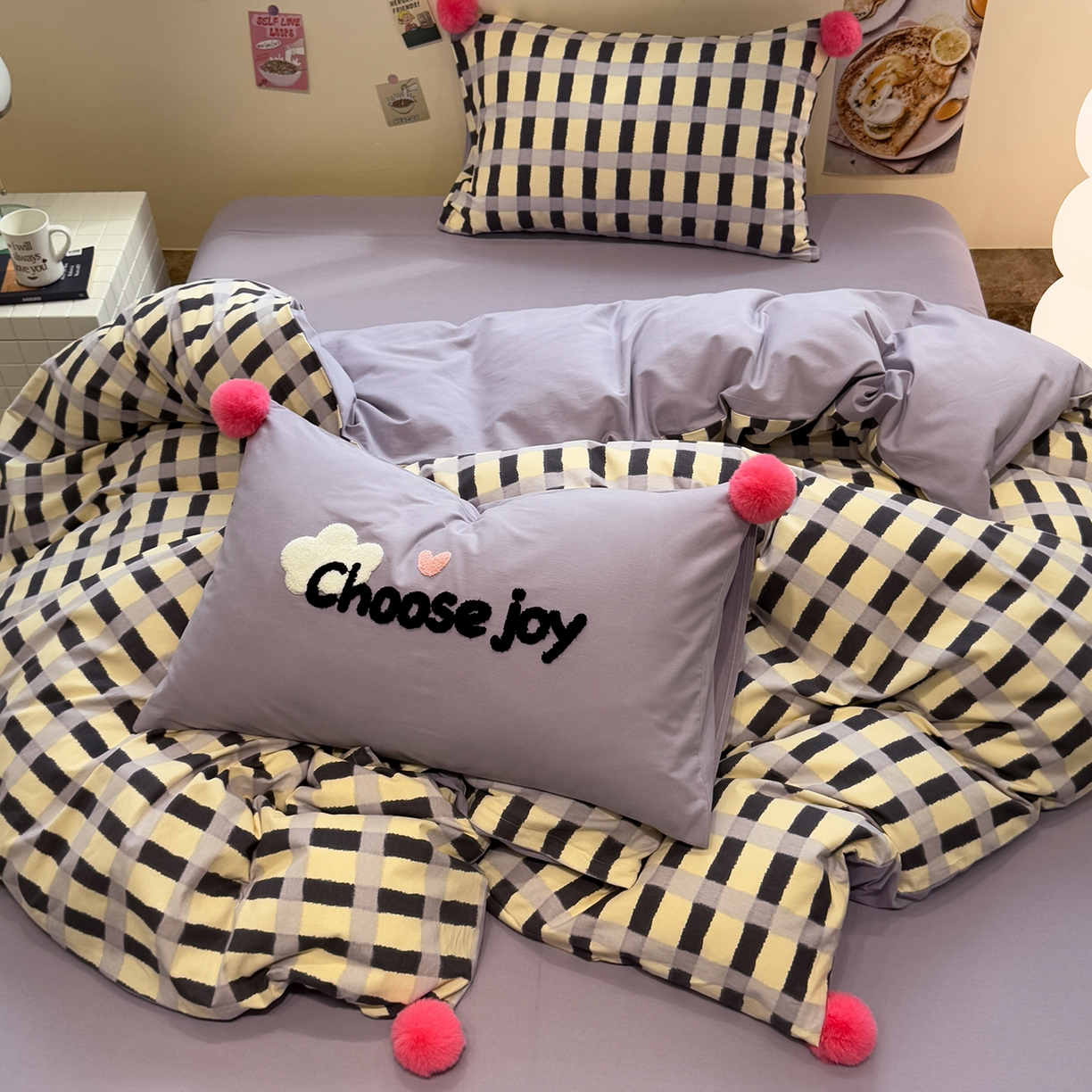 91家纺网 家纺一手货源 找家纺 呗旺鹿 2025新款全棉磨毛球球工艺款四件套 芋泥波波