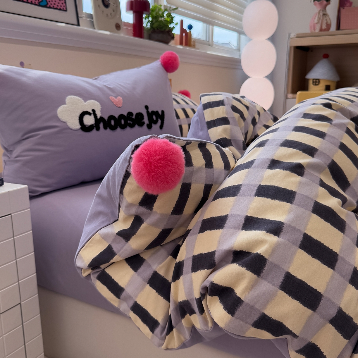 91家纺网 家纺一手货源 找家纺 呗旺鹿 2025新款全棉磨毛球球工艺款四件套 芋泥波波