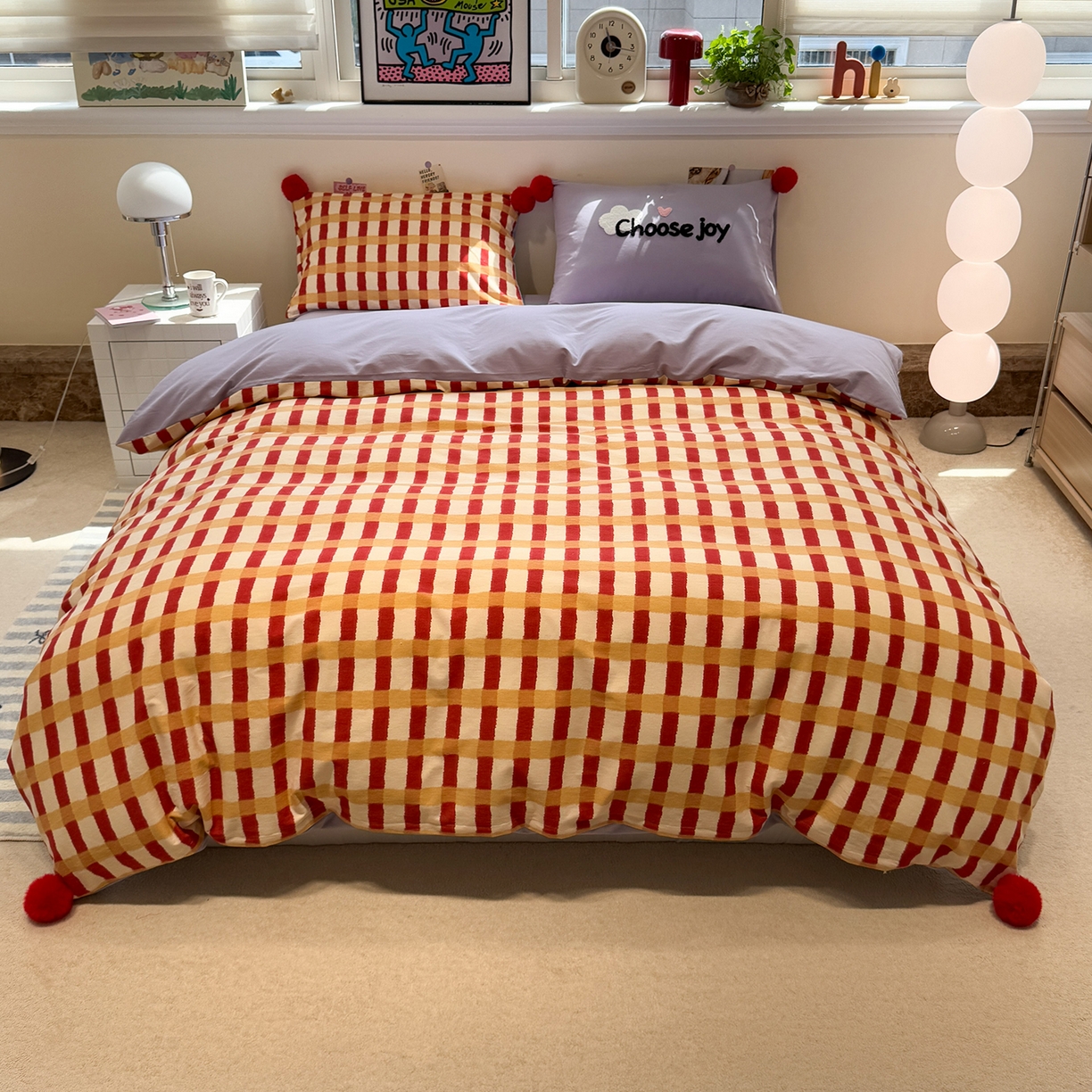 91家纺网 家纺一手货源 找家纺 呗旺鹿 2025新款全棉磨毛球球工艺款四件套 西瓜紫