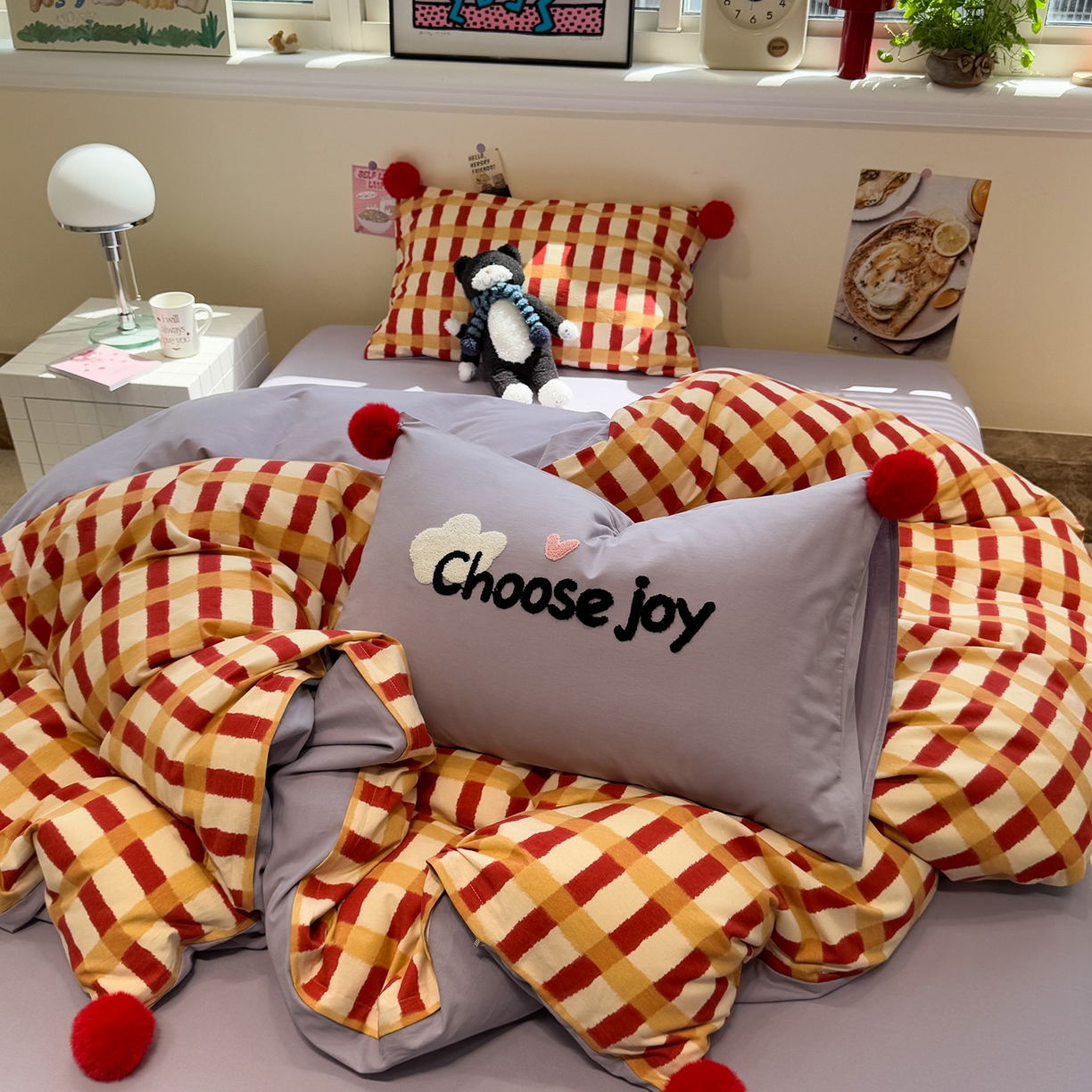 91家纺网 家纺一手货源 找家纺 呗旺鹿 2025新款全棉磨毛球球工艺款四件套 西瓜紫