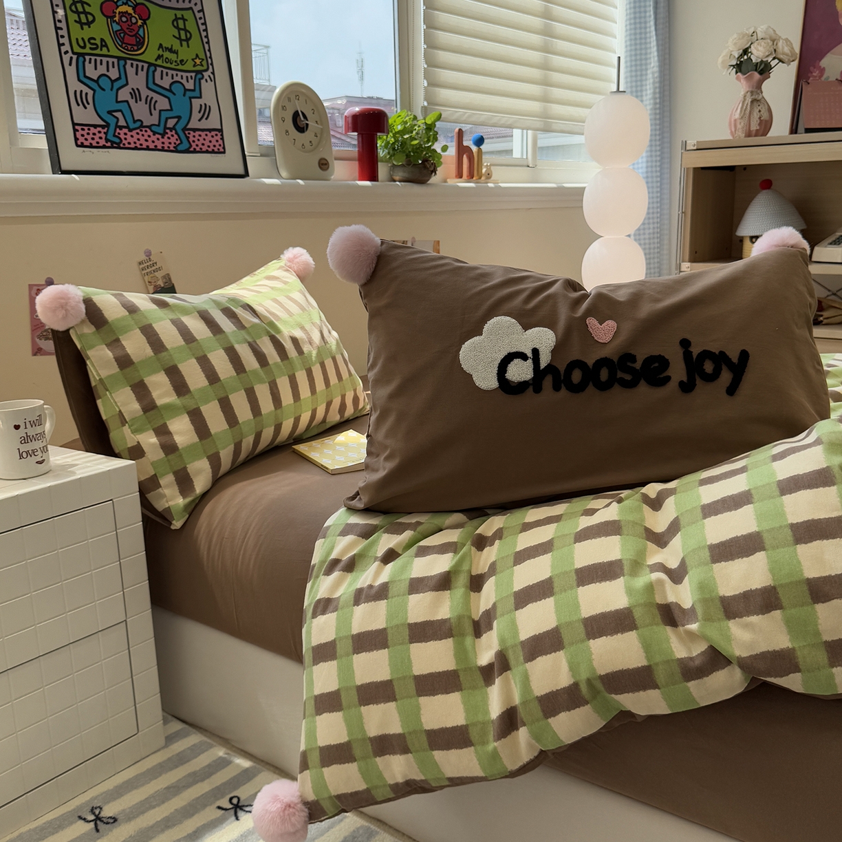 91家纺网 家纺一手货源 找家纺 呗旺鹿 2025新款全棉磨毛球球工艺款四件套 抹茶拿铁