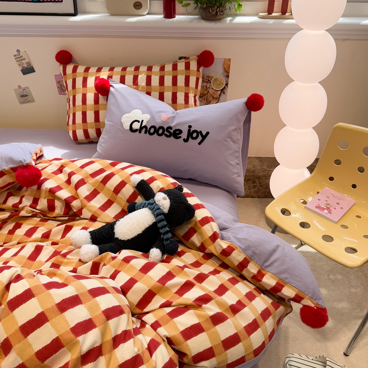 91家纺网 家纺一手货源 找家纺 呗旺鹿 2025新款全棉磨毛球球工艺款四件套 西瓜紫