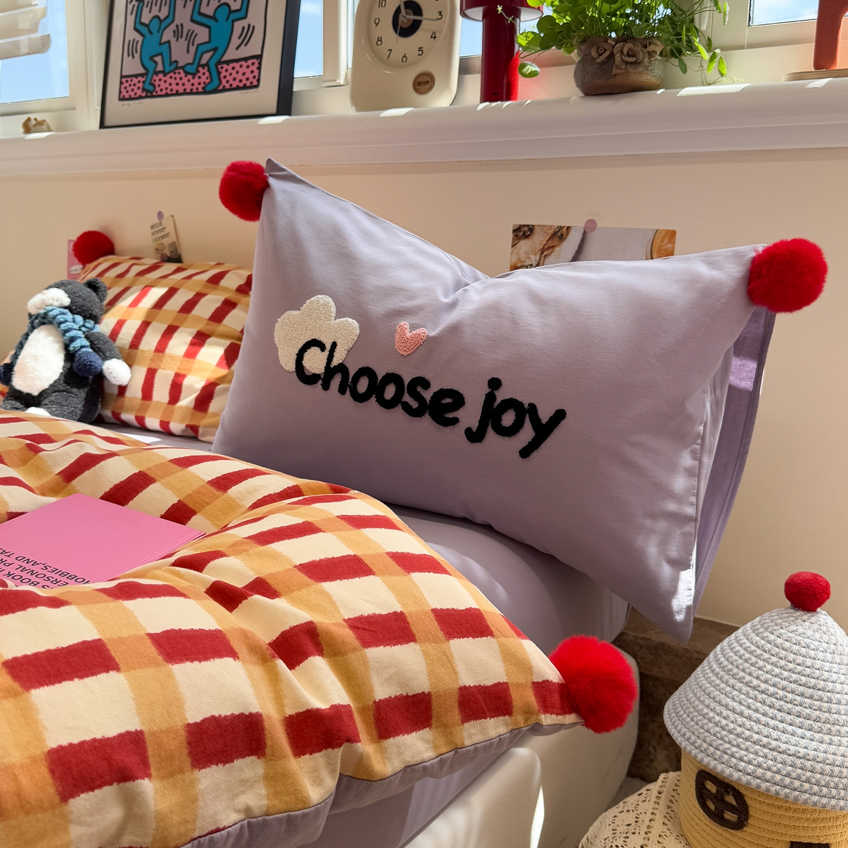 呗旺鹿 2025新款全棉磨毛球球工艺款四件套 西瓜紫