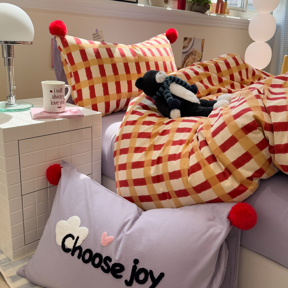 91家纺网 家纺一手货源 找家纺 呗旺鹿 2025新款全棉磨毛球球工艺款四件套 西瓜紫