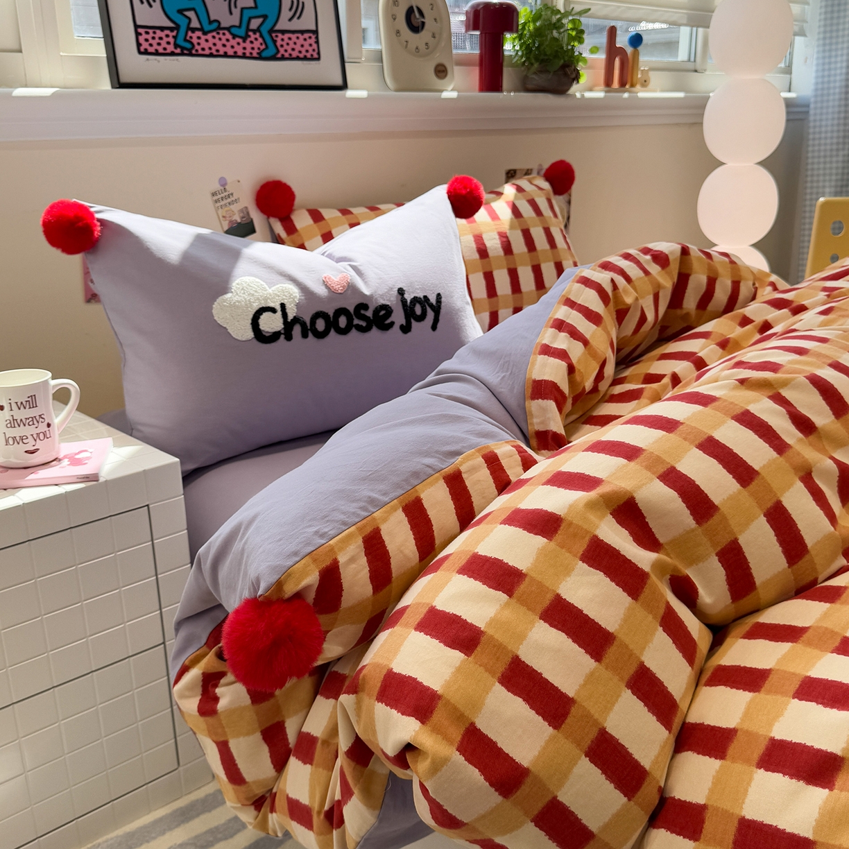 91家纺网 家纺一手货源 找家纺 呗旺鹿 2025新款全棉磨毛球球工艺款四件套 西瓜紫