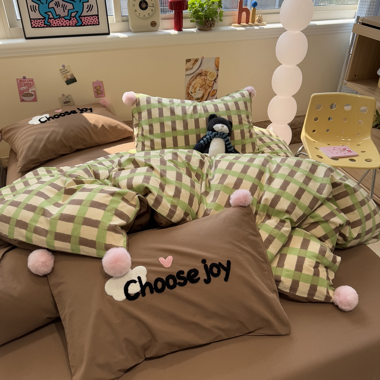 91家纺网 家纺一手货源 找家纺 呗旺鹿 2025新款全棉磨毛球球工艺款四件套 抹茶拿铁