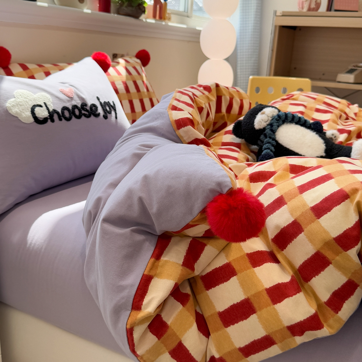 91家纺网 家纺一手货源 找家纺 呗旺鹿 2025新款全棉磨毛球球工艺款四件套 西瓜紫