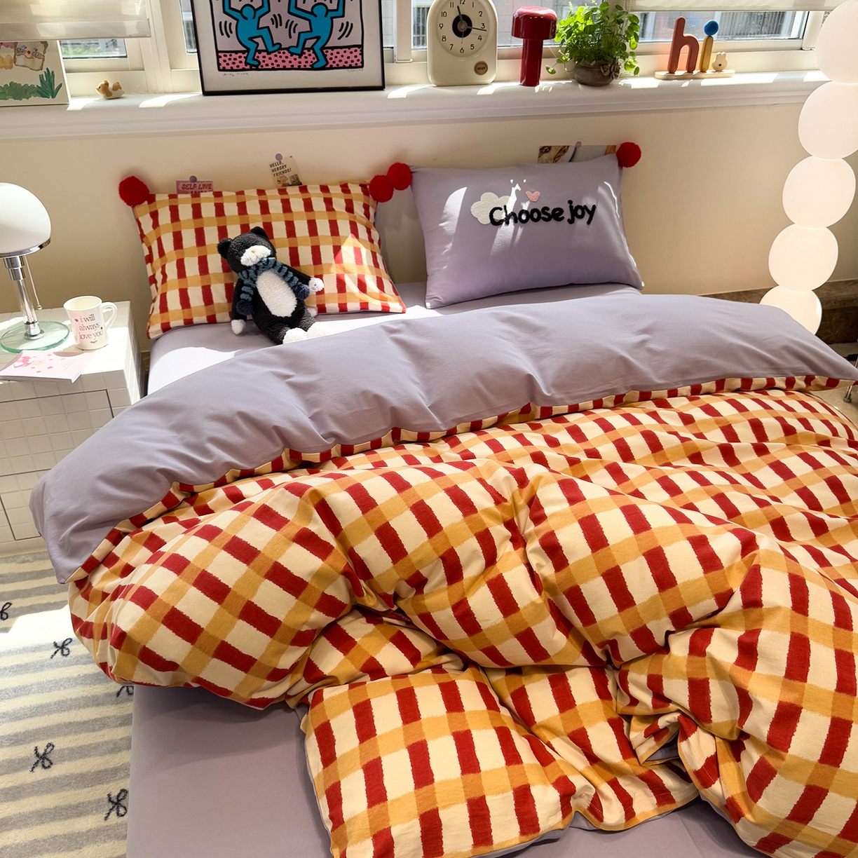 91家纺网 家纺一手货源 找家纺 呗旺鹿 2025新款全棉磨毛球球工艺款四件套 西瓜紫