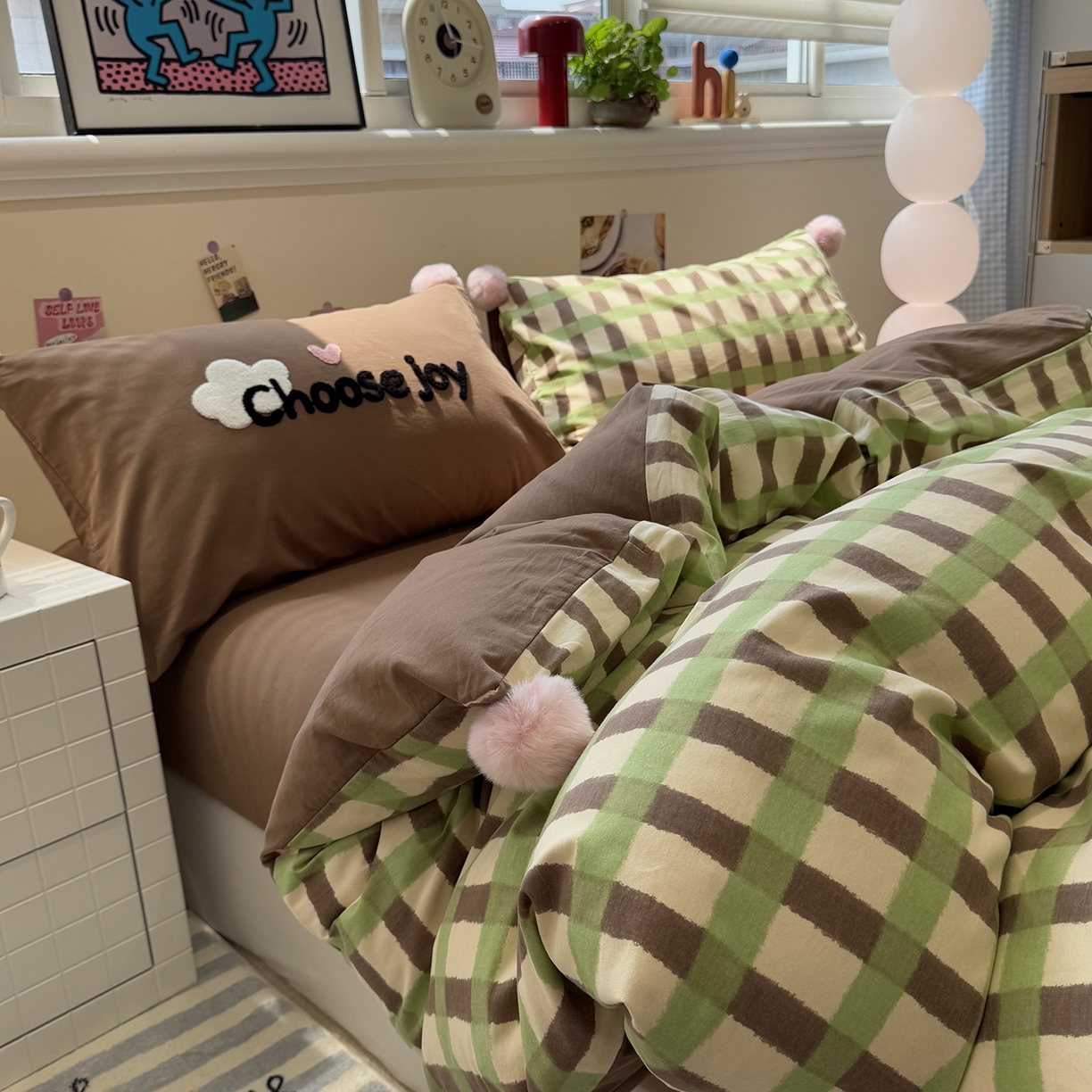 91家纺网 家纺一手货源 找家纺 呗旺鹿 2025新款全棉磨毛球球工艺款四件套 抹茶拿铁