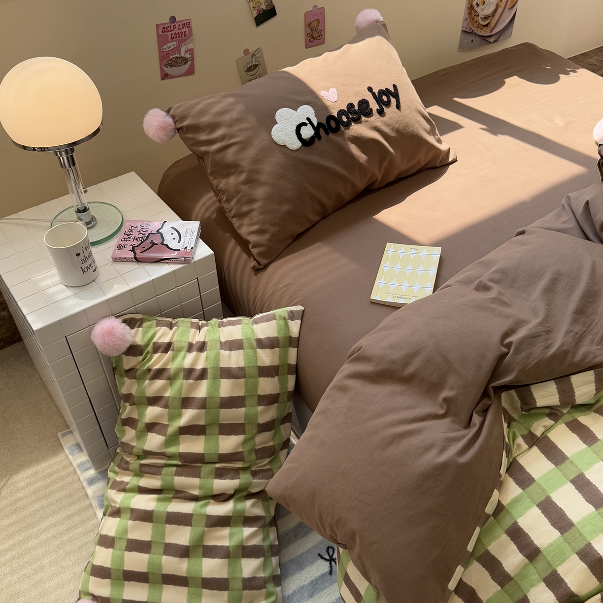 91家纺网 家纺一手货源 找家纺 呗旺鹿 2025新款全棉磨毛球球工艺款四件套 抹茶拿铁