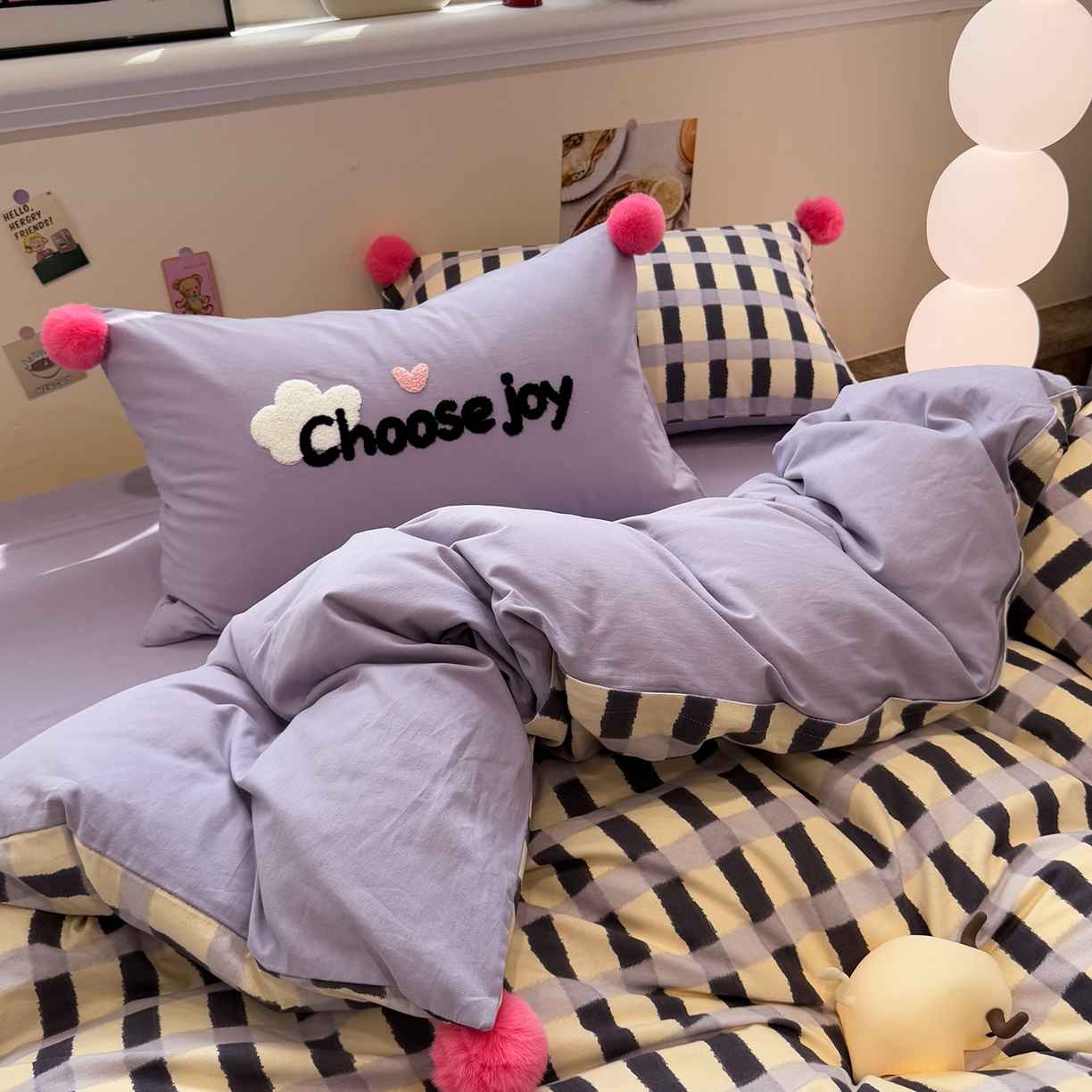 91家纺网 家纺一手货源 找家纺 呗旺鹿 2025新款全棉磨毛球球工艺款四件套 芋泥波波