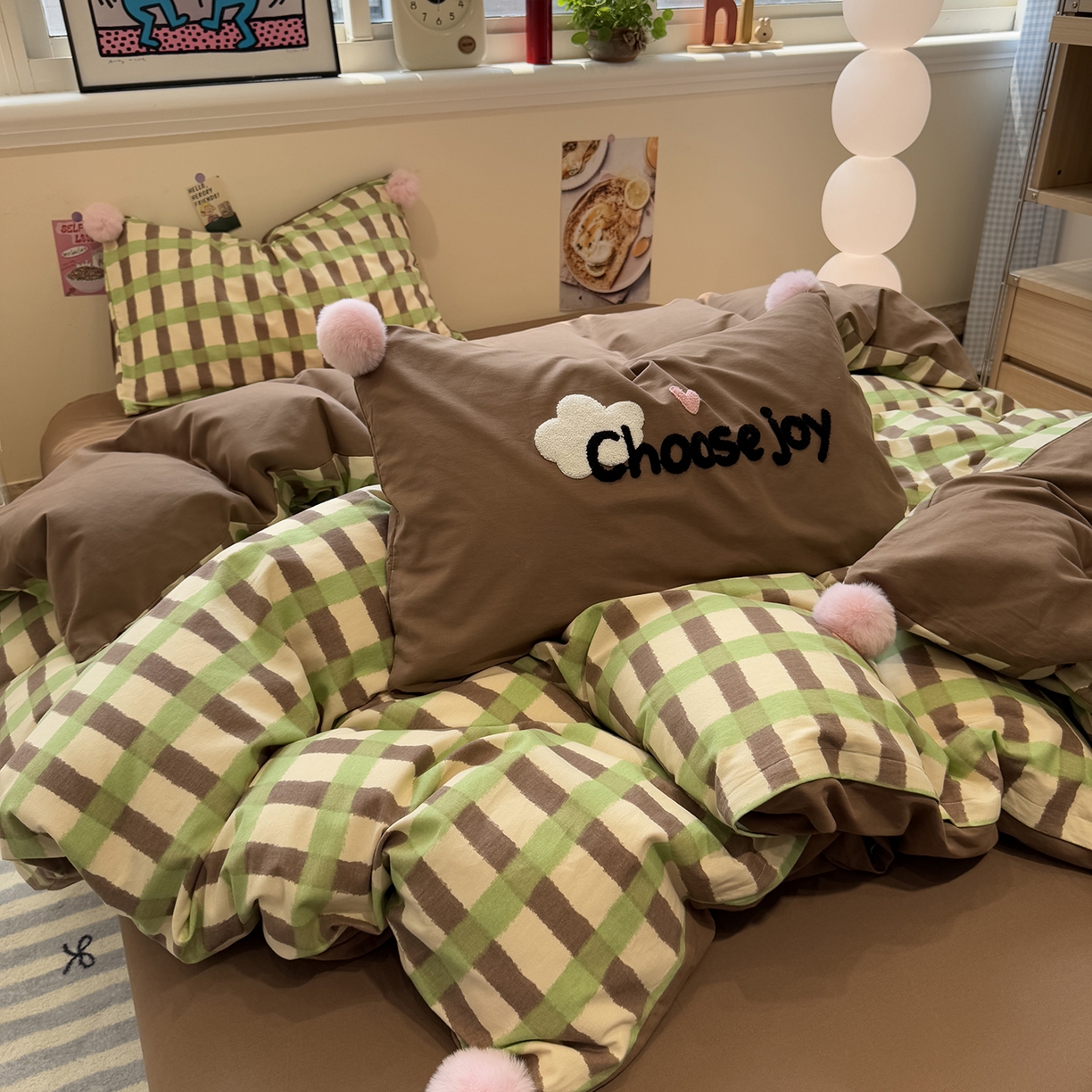 91家纺网 家纺一手货源 找家纺 呗旺鹿 2025新款全棉磨毛球球工艺款四件套 抹茶拿铁