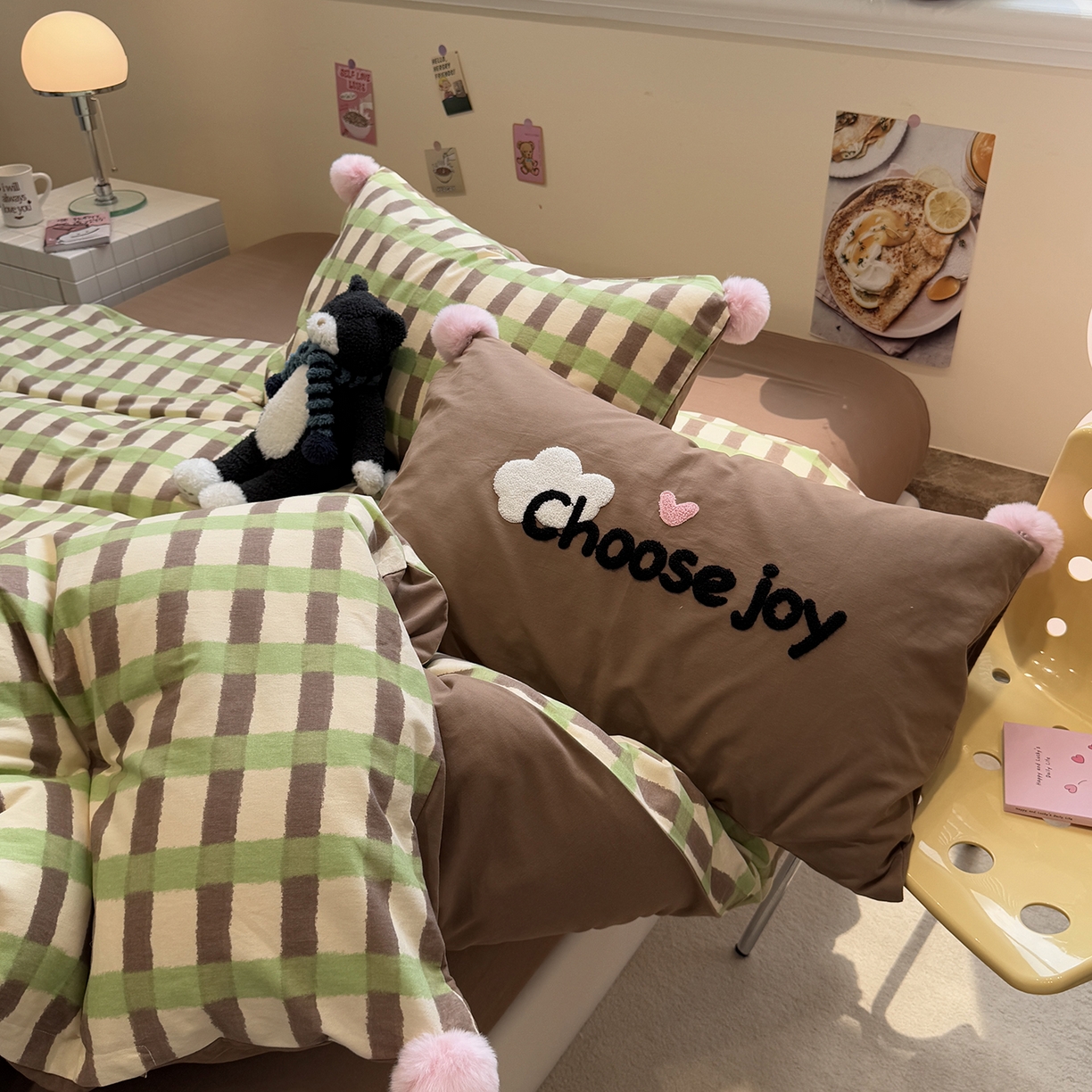 91家纺网 家纺一手货源 找家纺 呗旺鹿 2025新款全棉磨毛球球工艺款四件套 抹茶拿铁