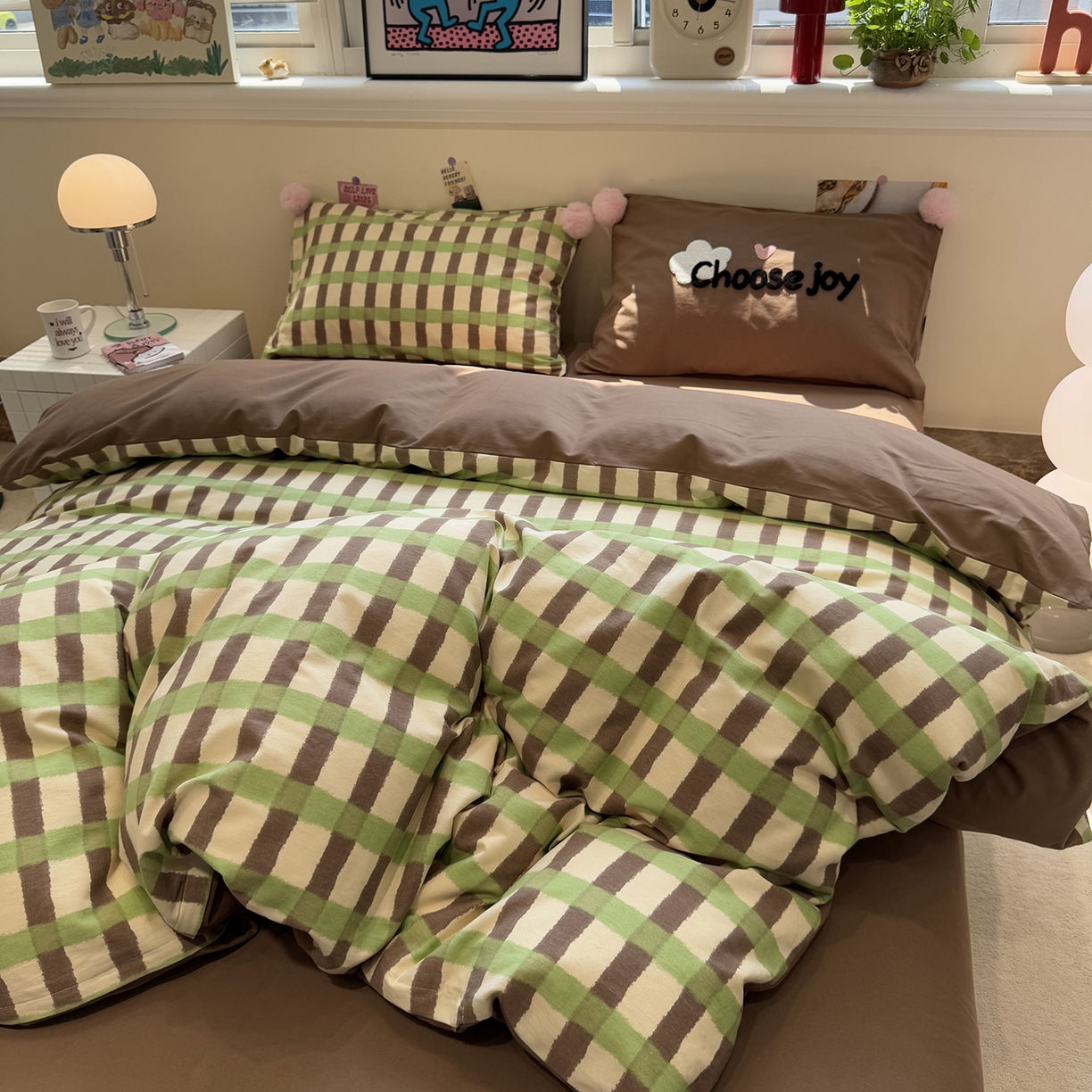 91家纺网 家纺一手货源 找家纺 呗旺鹿 2025新款全棉磨毛球球工艺款四件套 抹茶拿铁