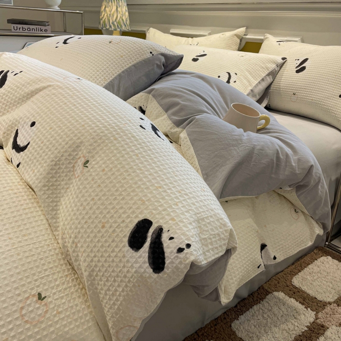 小叮当家纺仓储工厂店 2025新款提供买家秀爆款花型不断货全棉纯棉A类华夫格印花磨毛四件套 苏潘达-米