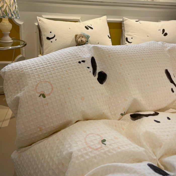 91家纺网 家纺一手货源 找家纺 小叮当家纺仓储工厂店 2025新款提供买家秀爆款花型不断货全棉纯棉A类华夫格印花磨毛四件套 苏潘达-米