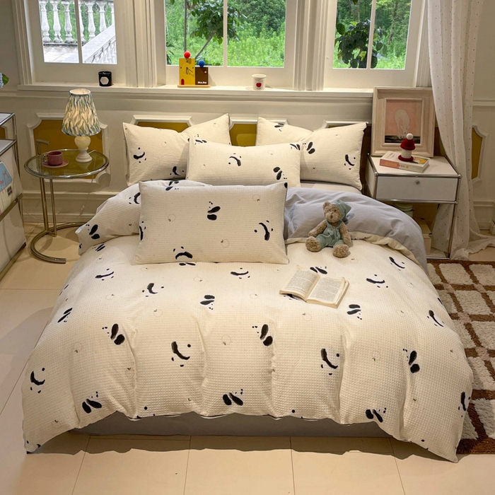 91家纺网 家纺一手货源 找家纺 小叮当家纺仓储工厂店 2025新款提供买家秀爆款花型不断货全棉纯棉A类华夫格印花磨毛四件套 苏潘达-米