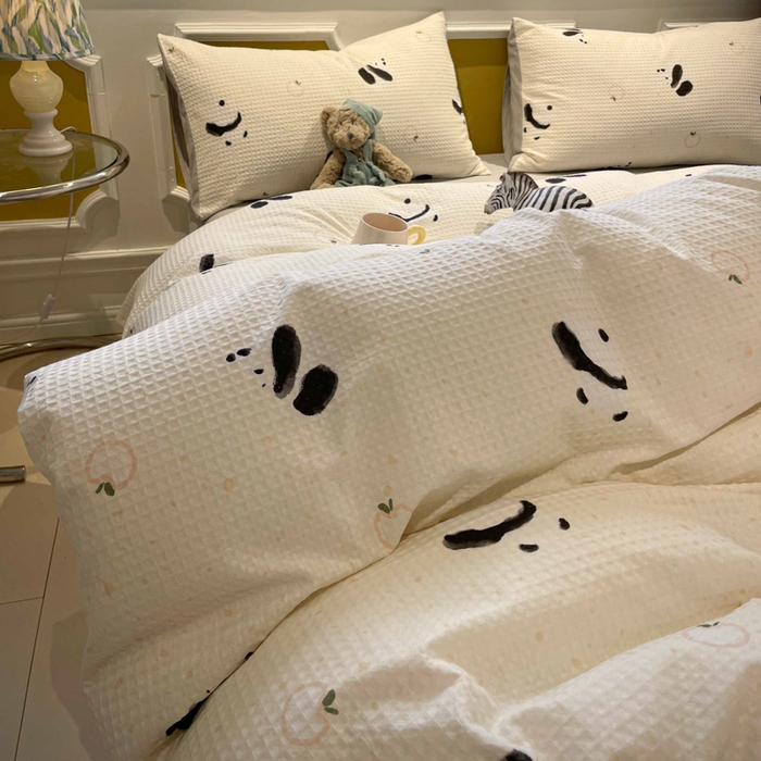 91家纺网 家纺一手货源 找家纺 小叮当家纺仓储工厂店 2025新款提供买家秀爆款花型不断货全棉纯棉A类华夫格印花磨毛四件套 苏潘达-米