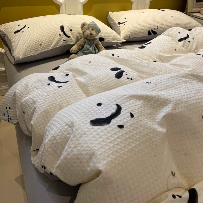 91家纺网 家纺一手货源 找家纺 小叮当家纺仓储工厂店 2025新款提供买家秀爆款花型不断货全棉纯棉A类华夫格印花磨毛四件套 苏潘达-米