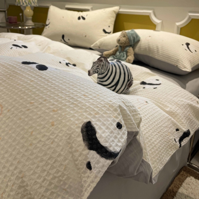 91家纺网 家纺一手货源 找家纺 小叮当家纺仓储工厂店 2025新款提供买家秀爆款花型不断货全棉纯棉A类华夫格印花磨毛四件套 苏潘达-米